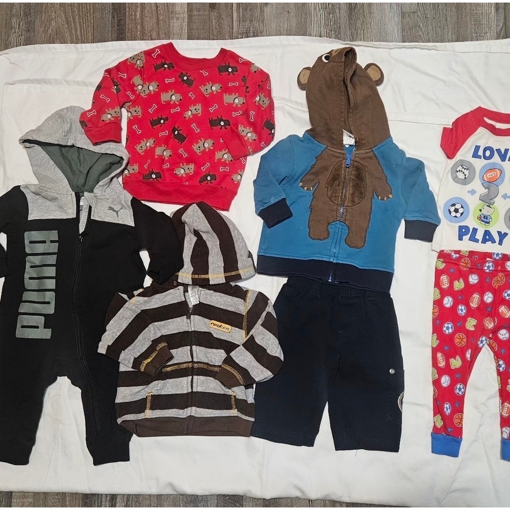 Baby Boy Clothes Bundle Puma Hoodie Sweatshirt Pajamas Set Lot size 6-9/ 12 M